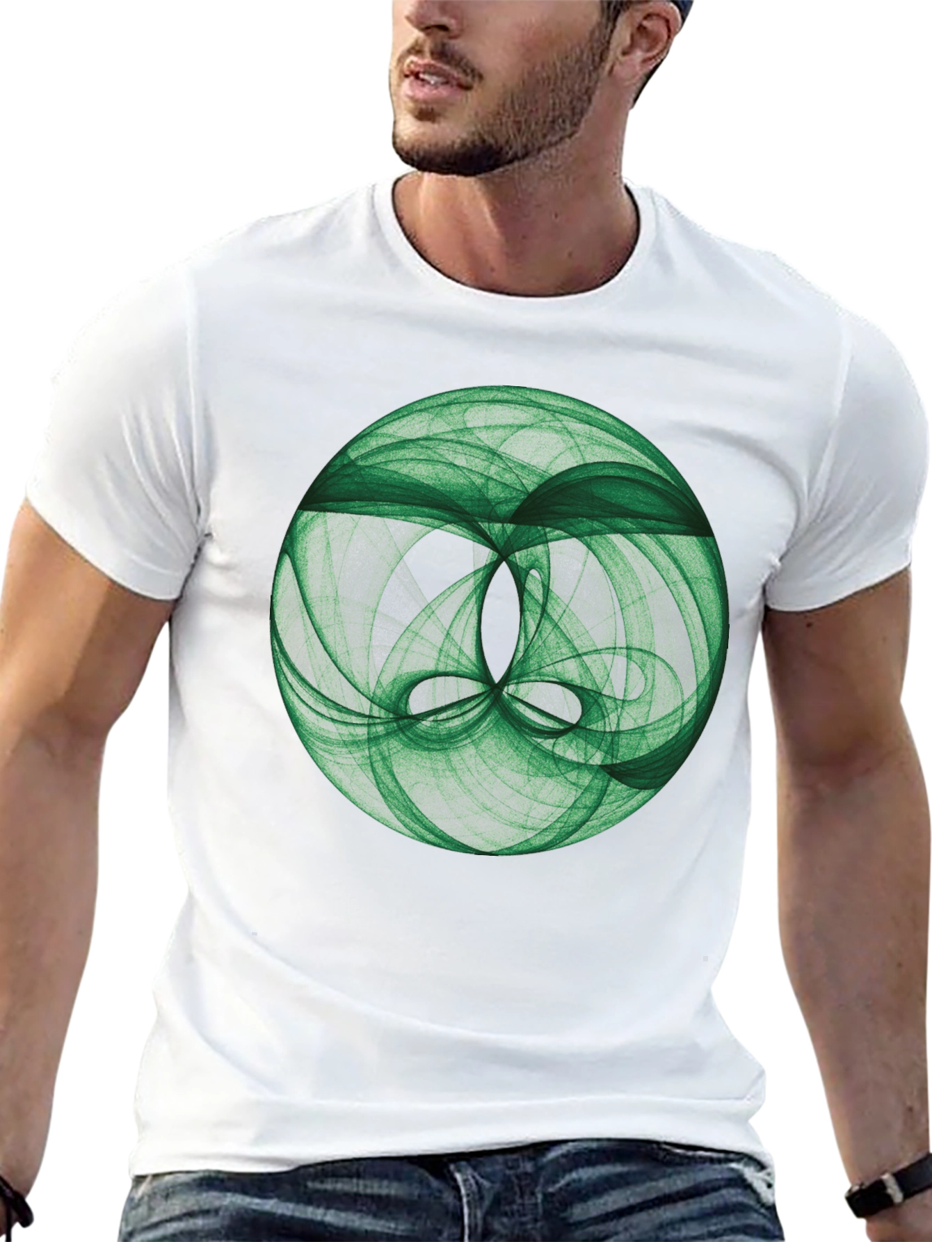 Camiseta Negra con Diseño Abstracto Verde