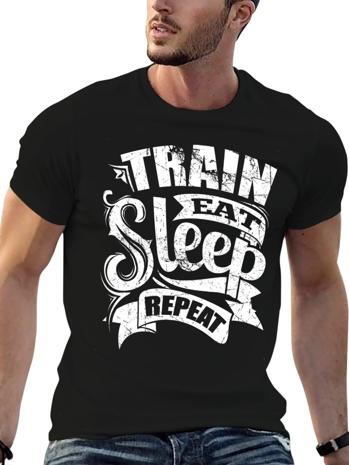 Camiseta Negra Hombre: Entrena Come Duerme Repite