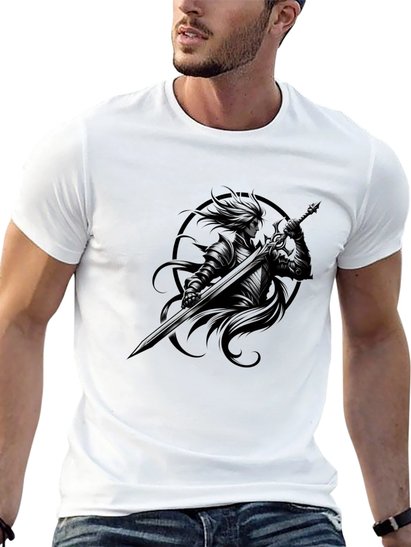 Camiseta Negra Caballero Oscuro con Espada