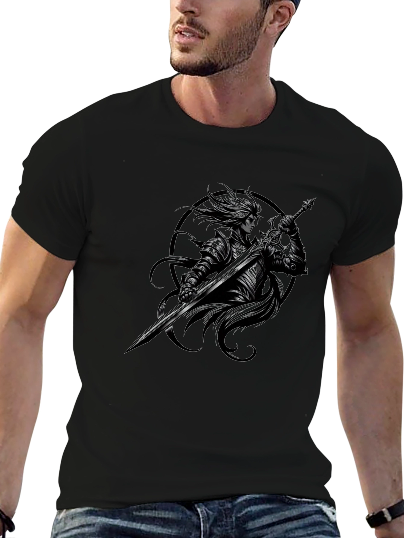 Camiseta Negra Caballero Oscuro con Espada