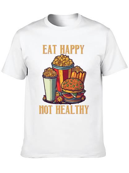 Camiseta Negra: Come Feliz No Saludable - Diseño Divertido