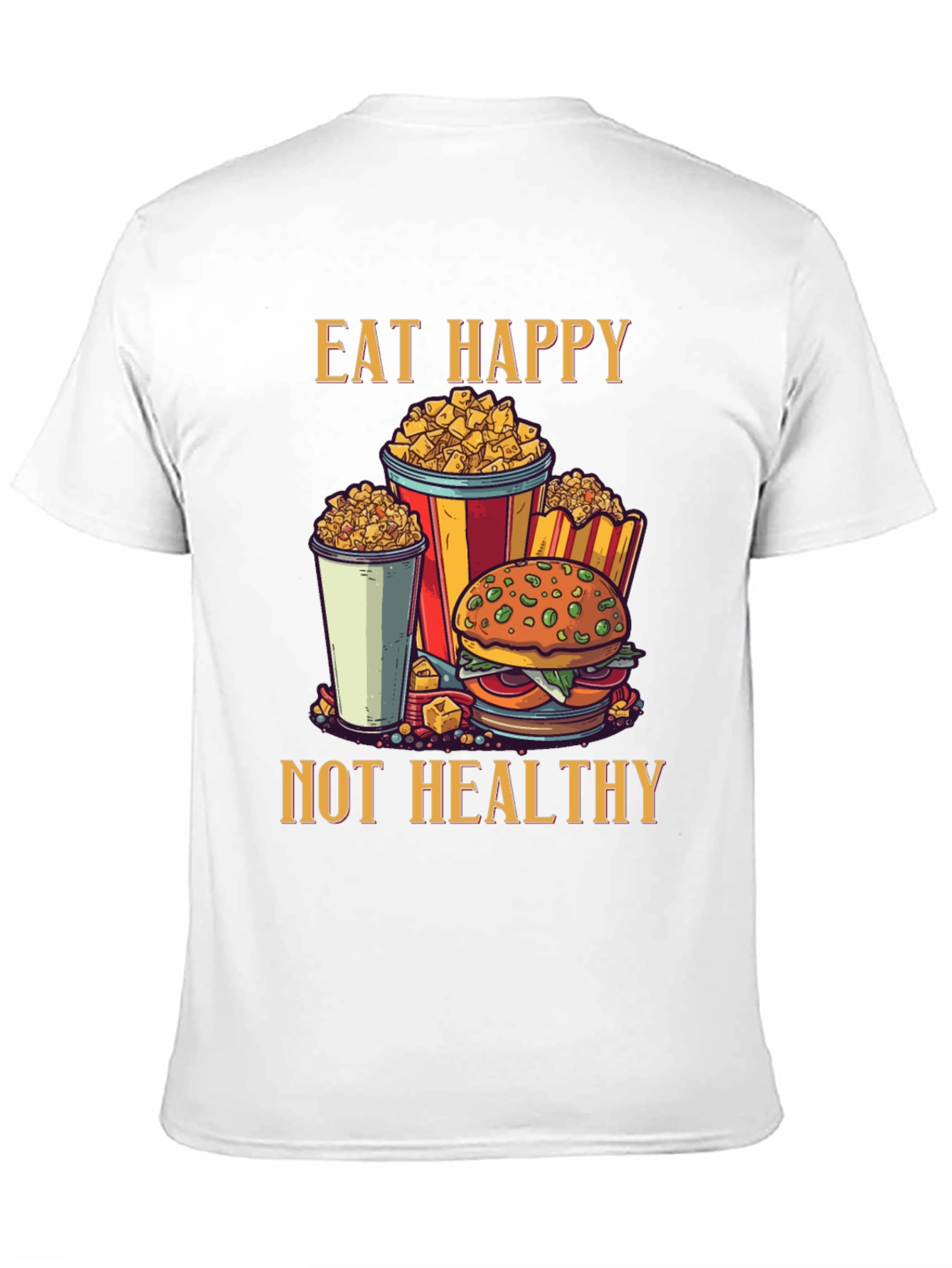 Camiseta Negra: Come Feliz No Saludable - Diseño Divertido