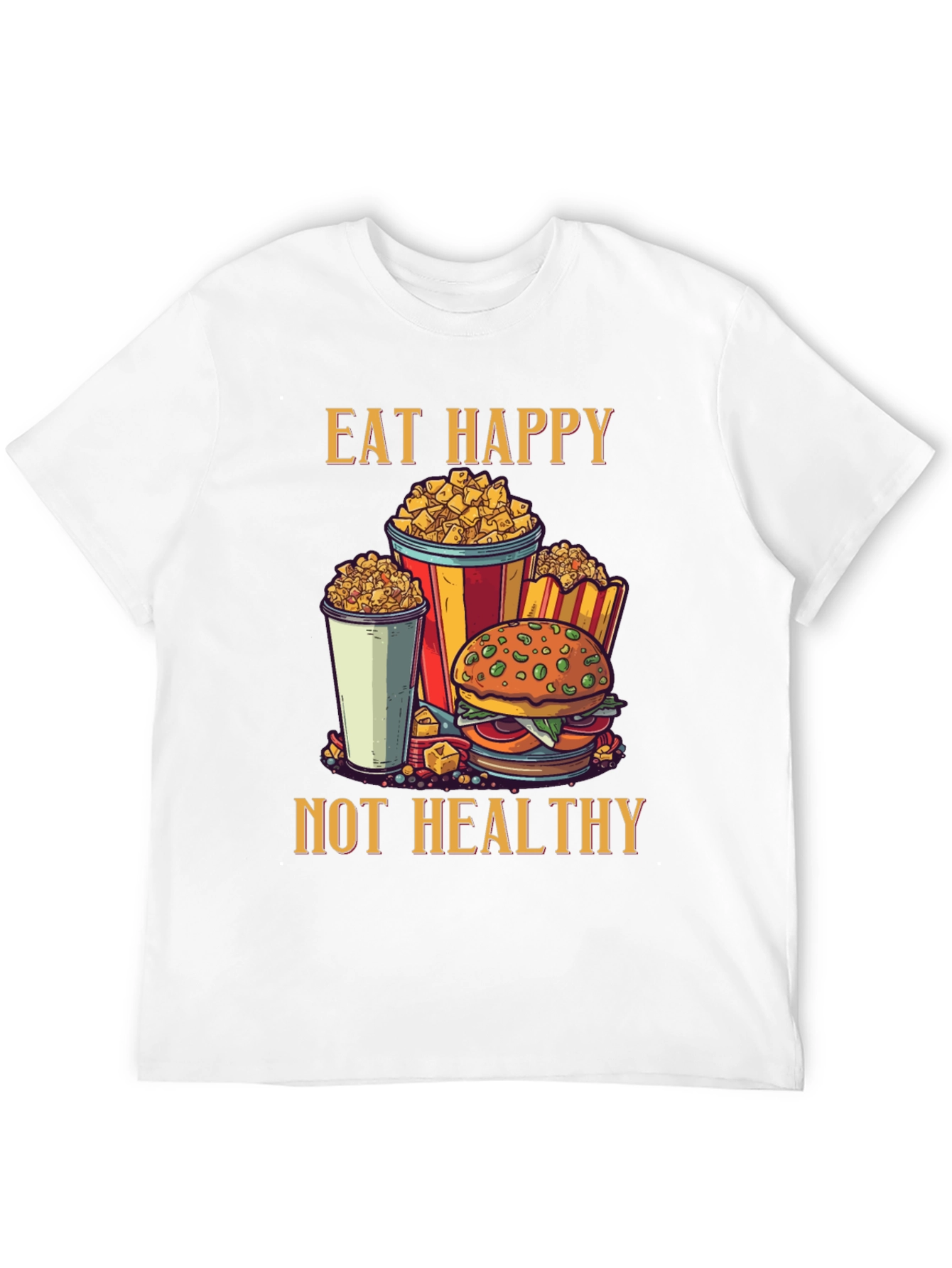 Camiseta Negra: Come Feliz No Saludable - Diseño Divertido