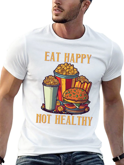 Camiseta Negra: Come Feliz No Saludable - Diseño Divertido