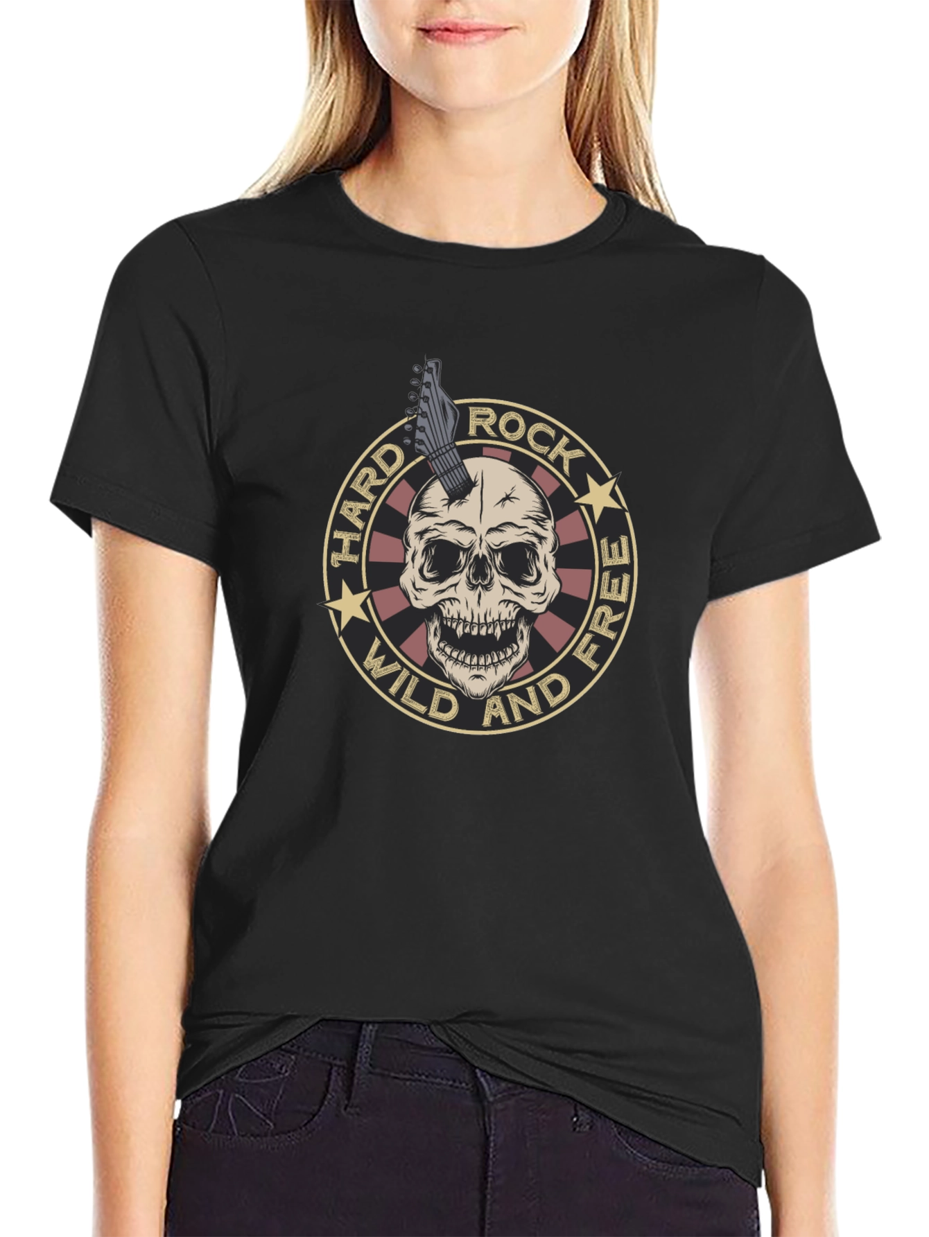 Camiseta Negra Rock n Roll Cráneo