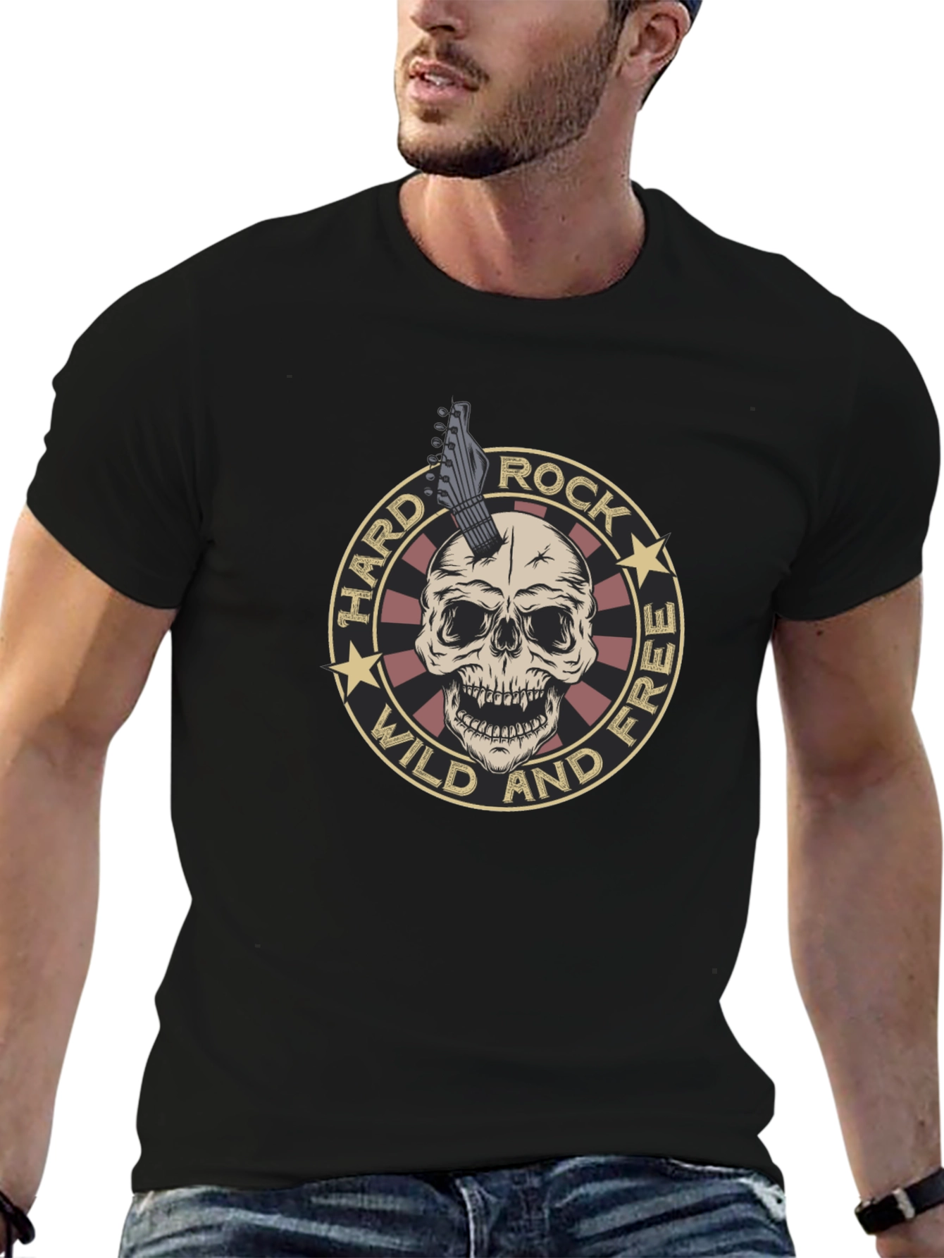 Camiseta Negra Rock n Roll Cráneo