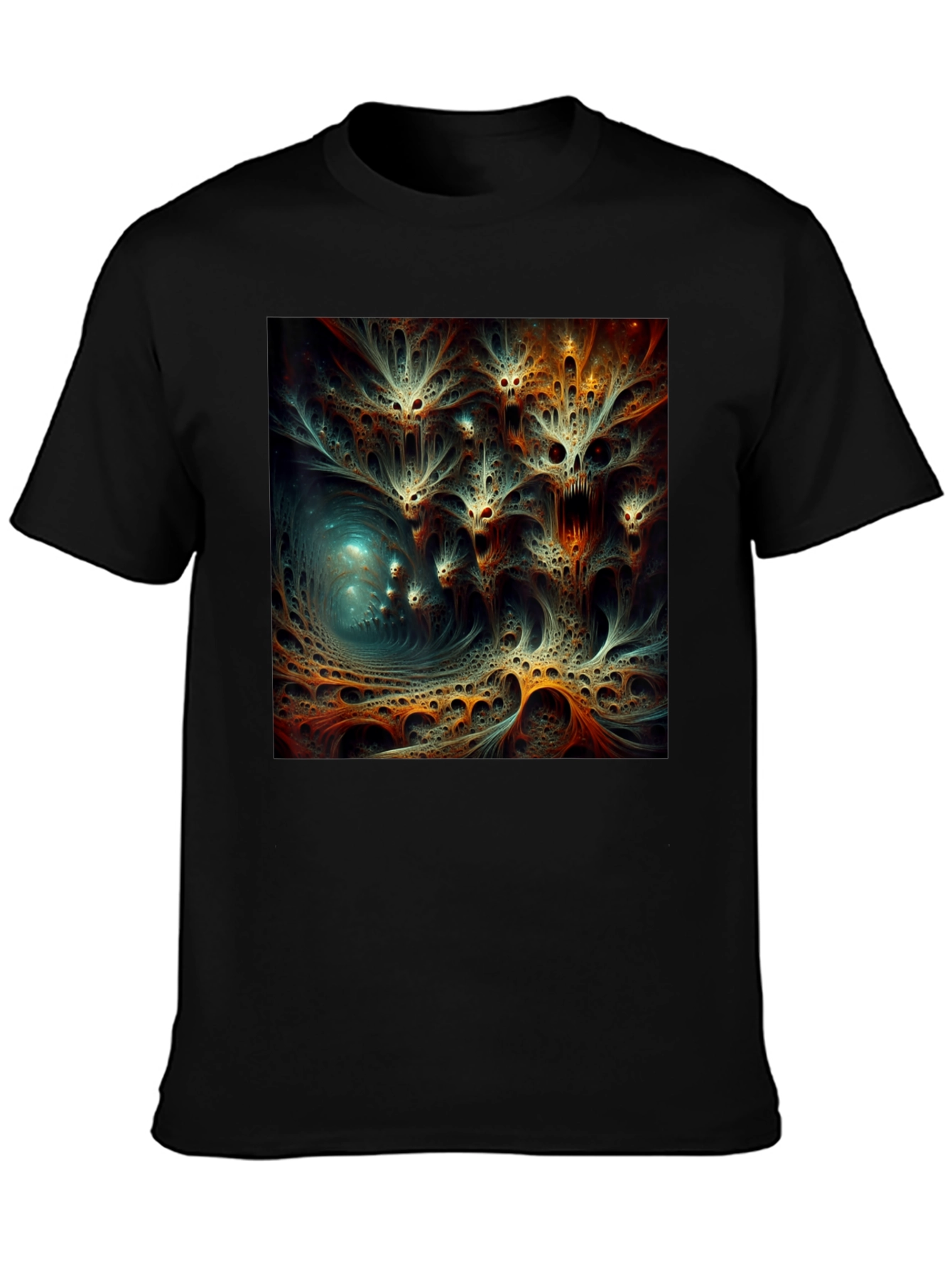 Camiseta Negra con Diseño Abstracto Psicodélico