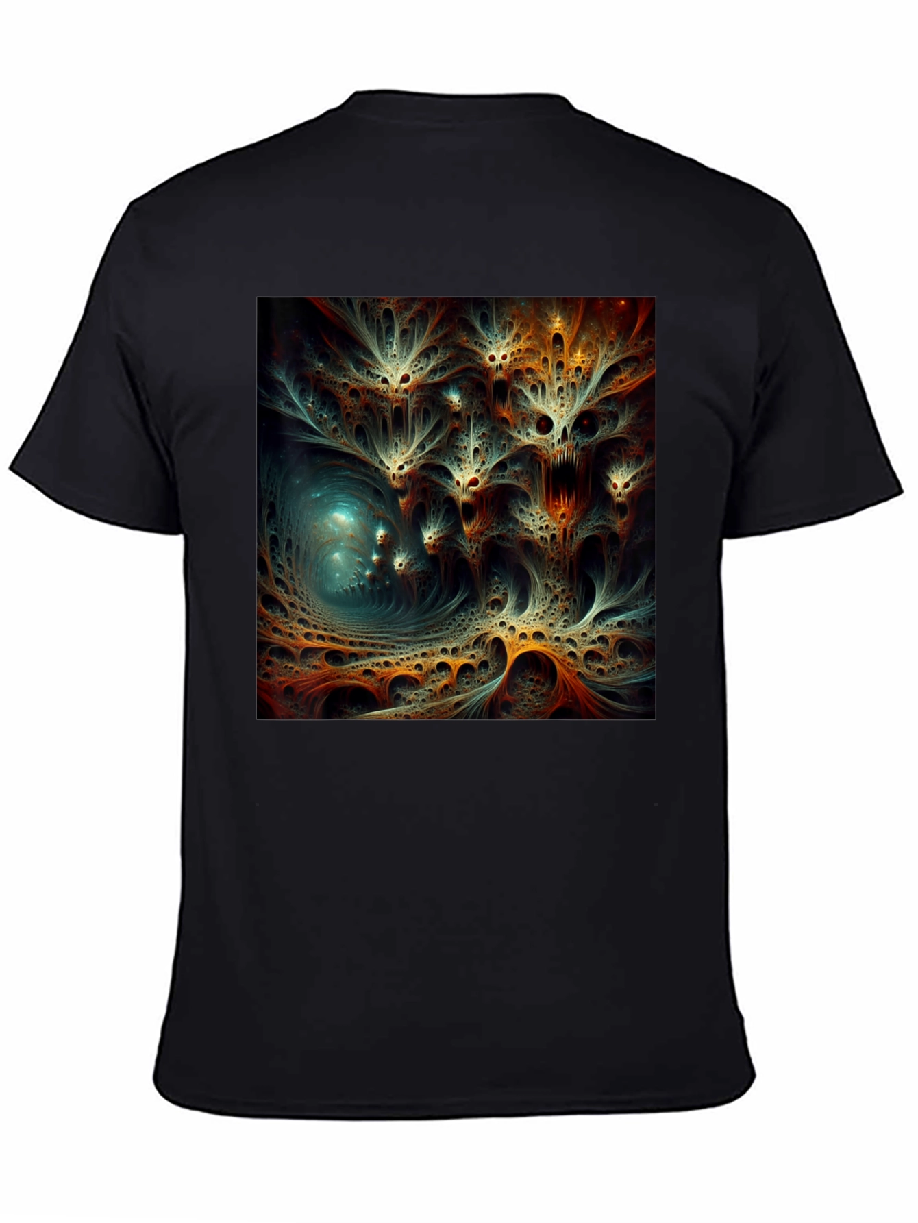 Camiseta Negra con Diseño Abstracto Psicodélico