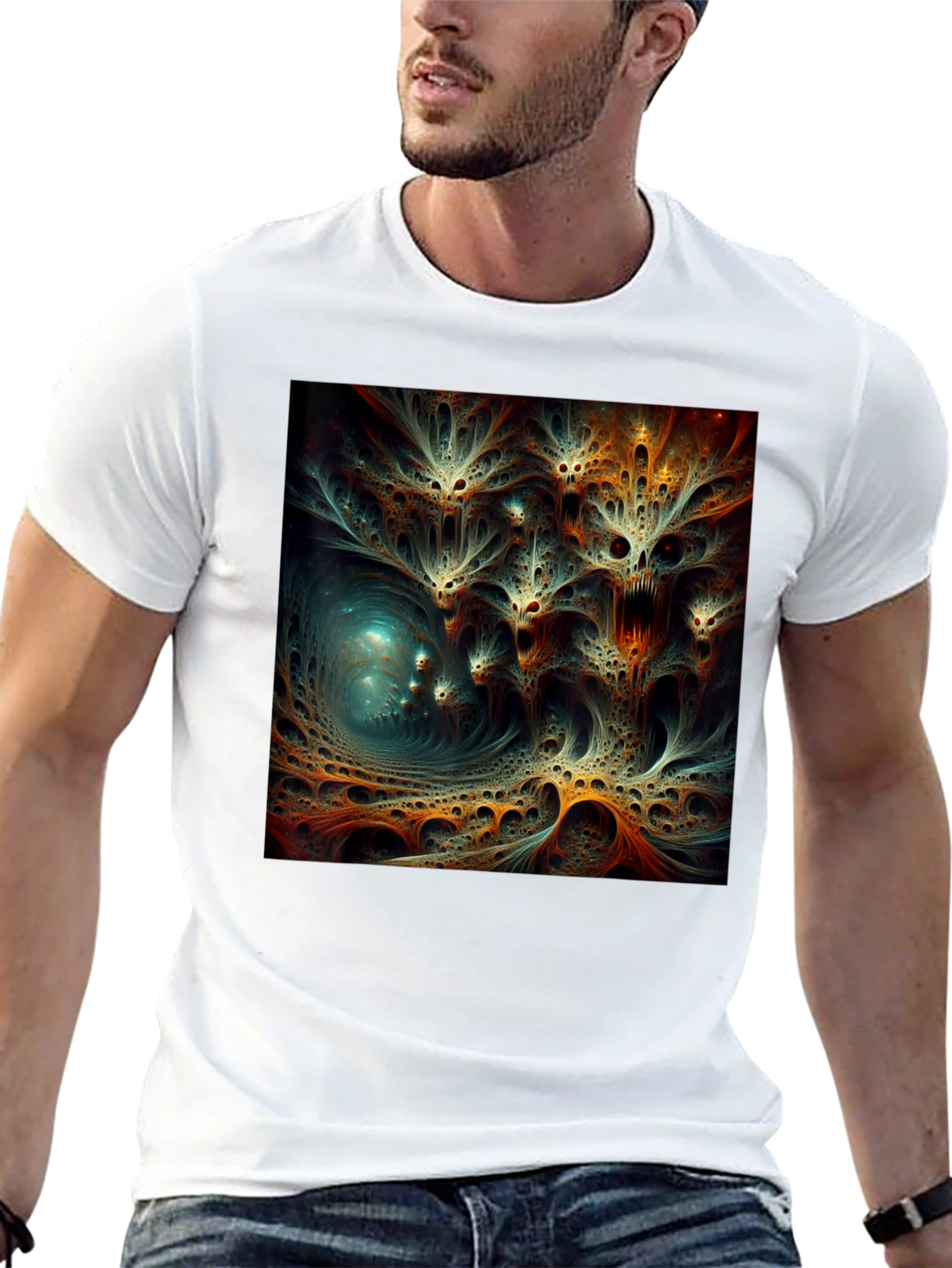 Camiseta Negra con Diseño Abstracto Psicodélico
