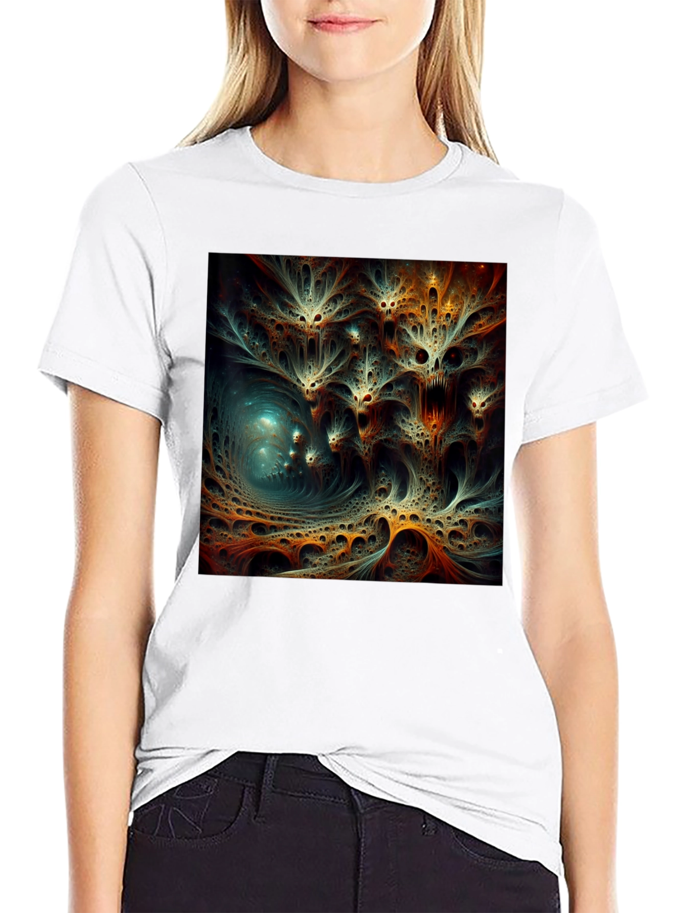 Camiseta Negra con Diseño Abstracto Psicodélico