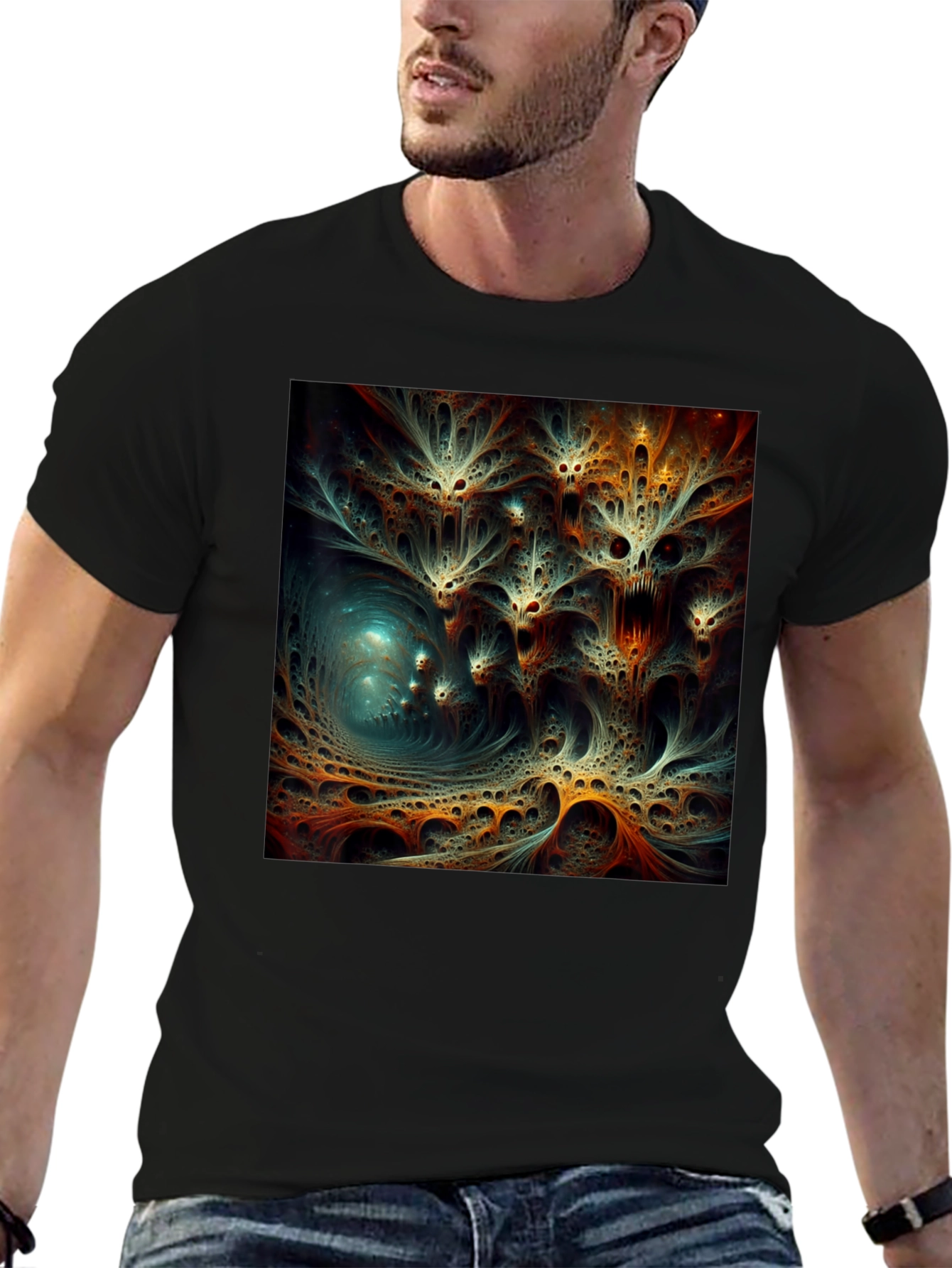 Camiseta Negra con Diseño Abstracto Psicodélico