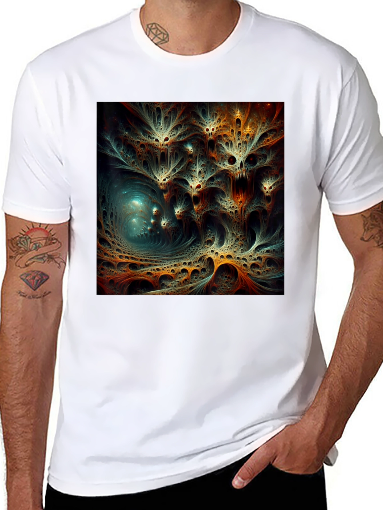 Camiseta Negra con Diseño Abstracto Psicodélico