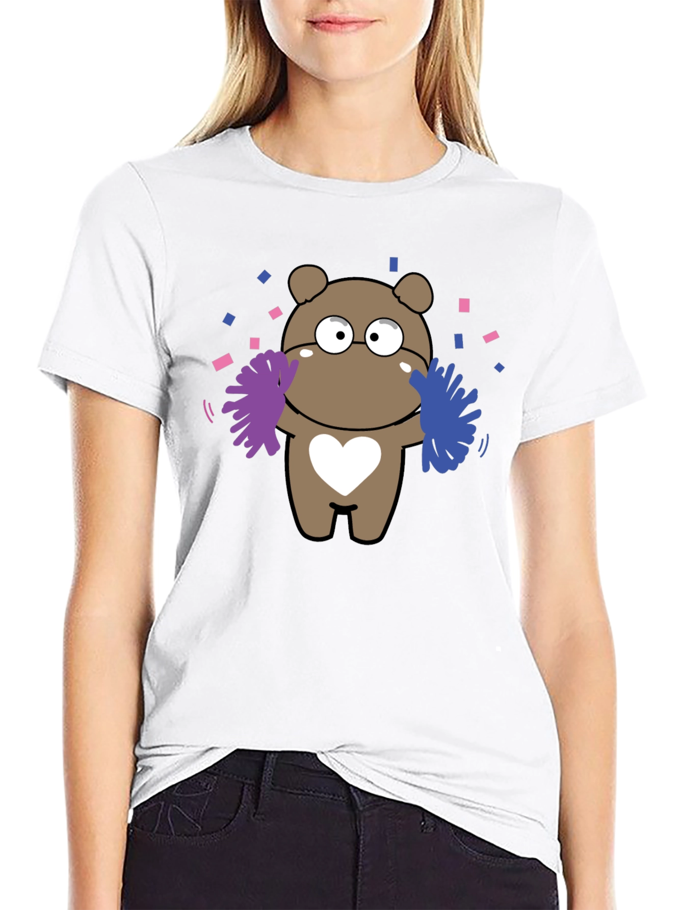 Camiseta Negra con Diseño de Oso Cheerleader