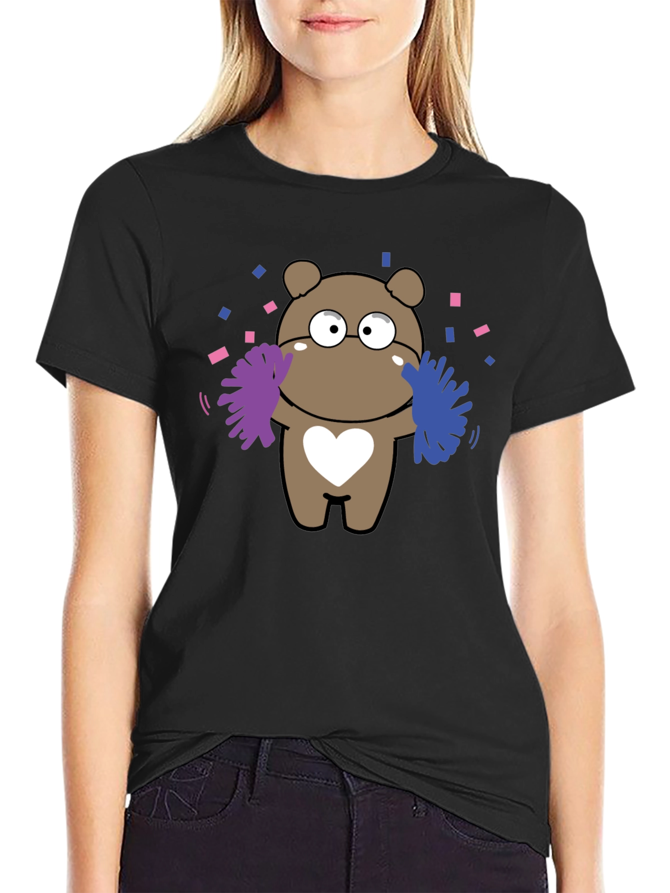 Camiseta Negra con Diseño de Oso Cheerleader