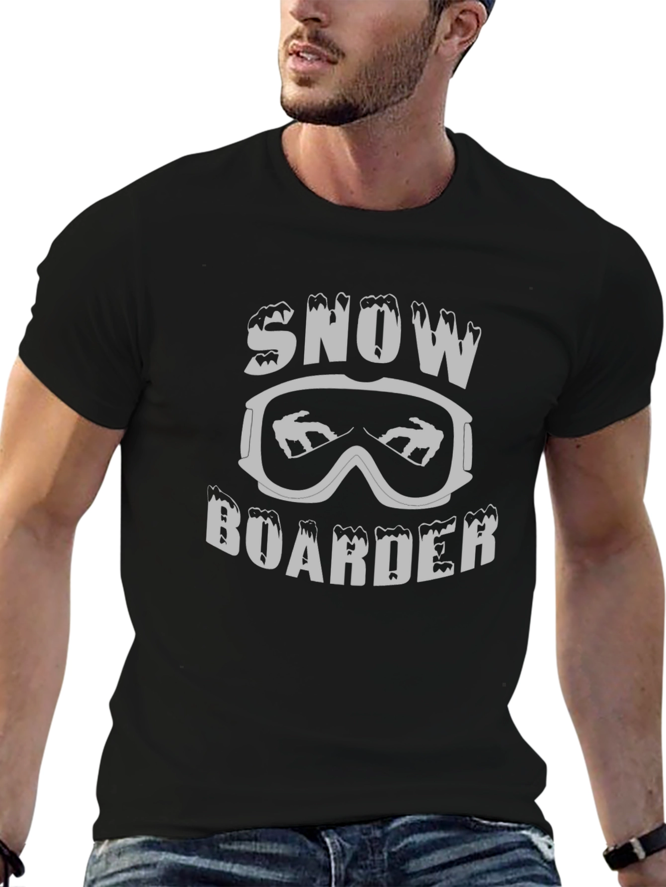 Camiseta Negra Snowboarder Diseño Invierno