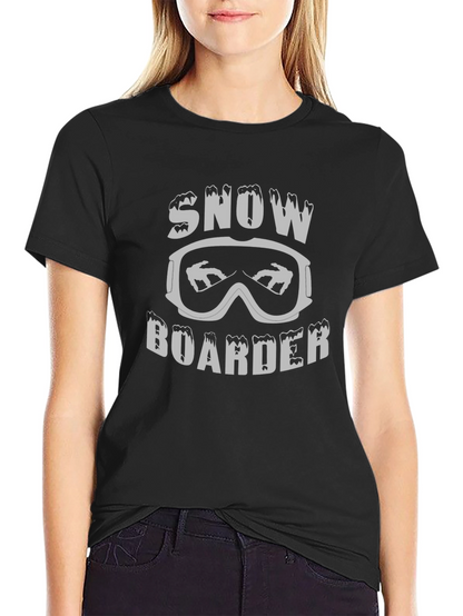 Camiseta Negra Snowboarder Diseño Invierno