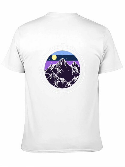 Camiseta Negra con Diseño de Montañas y Brújula