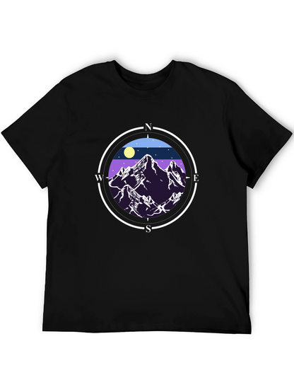 Camiseta Negra con Diseño de Montañas y Brújula