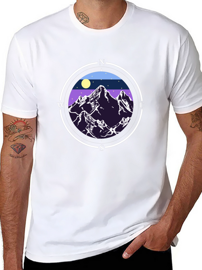Camiseta Negra con Diseño de Montañas y Brújula