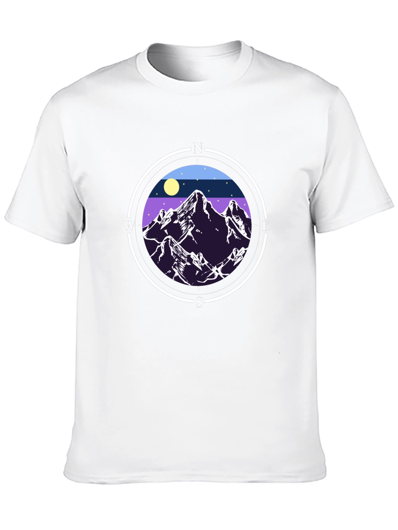 Camiseta Negra con Diseño de Montañas y Brújula