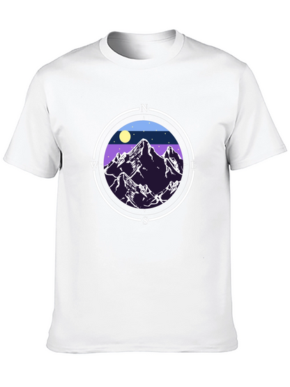 Camiseta Negra con Diseño de Montañas y Brújula