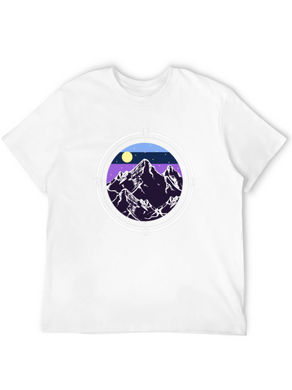 Camiseta Negra con Diseño de Montañas y Brújula