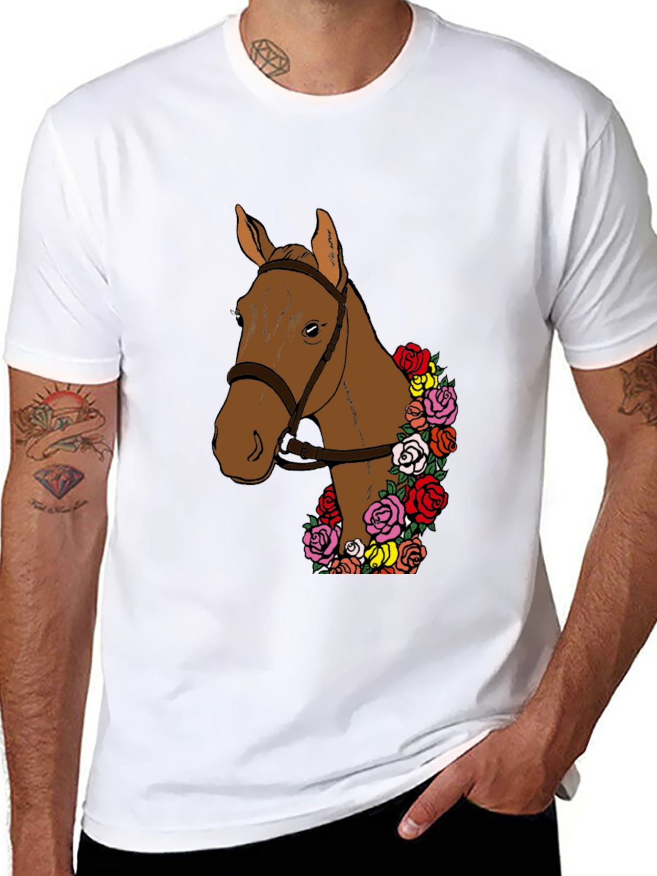 Camiseta Hombre: Caballo Floral Elegante