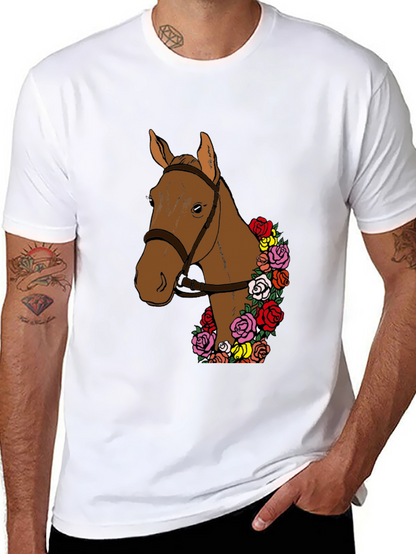 Camiseta Hombre: Caballo Floral Elegante