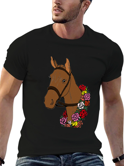 Camiseta Hombre: Caballo Floral Elegante