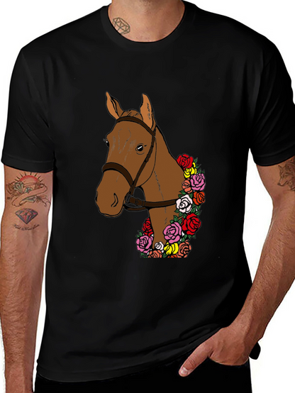 Camiseta Hombre: Caballo Floral Elegante