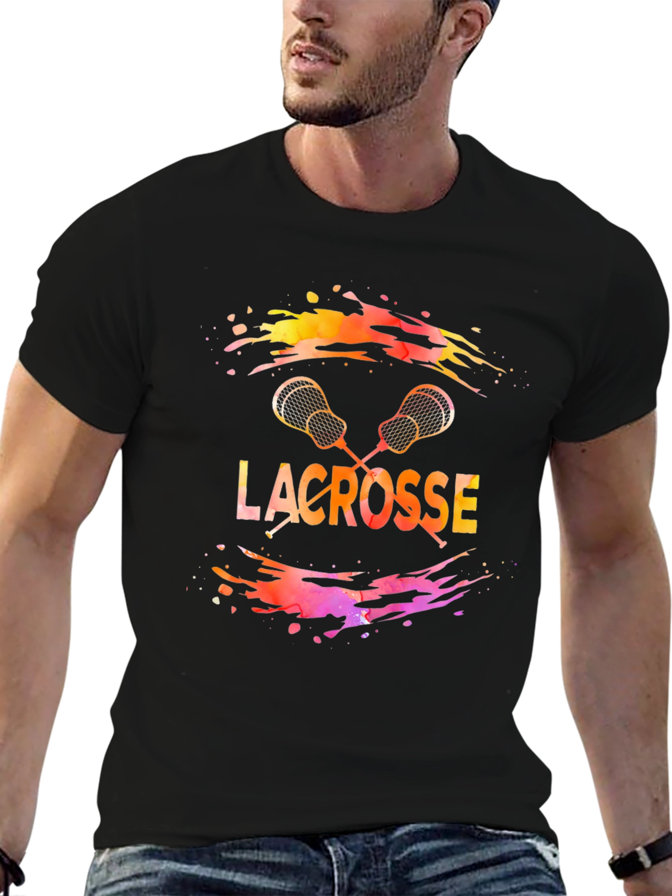 Camiseta Lacrosse Hombre Diseño Acuarela