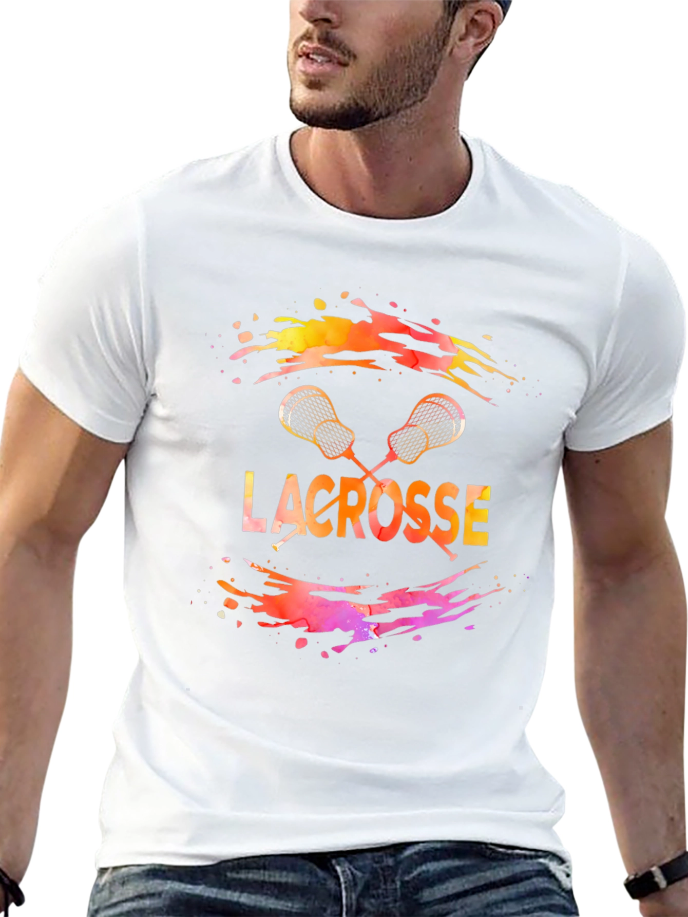 Camiseta Lacrosse Hombre Diseño Acuarela