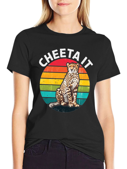 Camiseta Negra con Diseño de Guepardo Retro