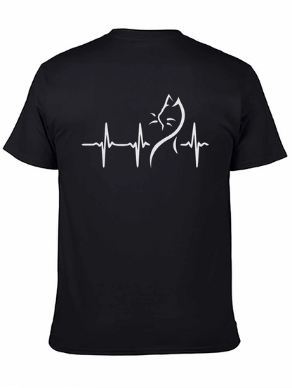 Camiseta Negra con Diseño de Latido de Gato