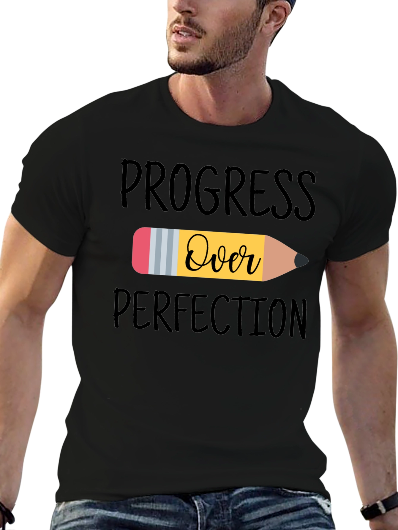 Camiseta Negra Progreso Sobre Perfección
