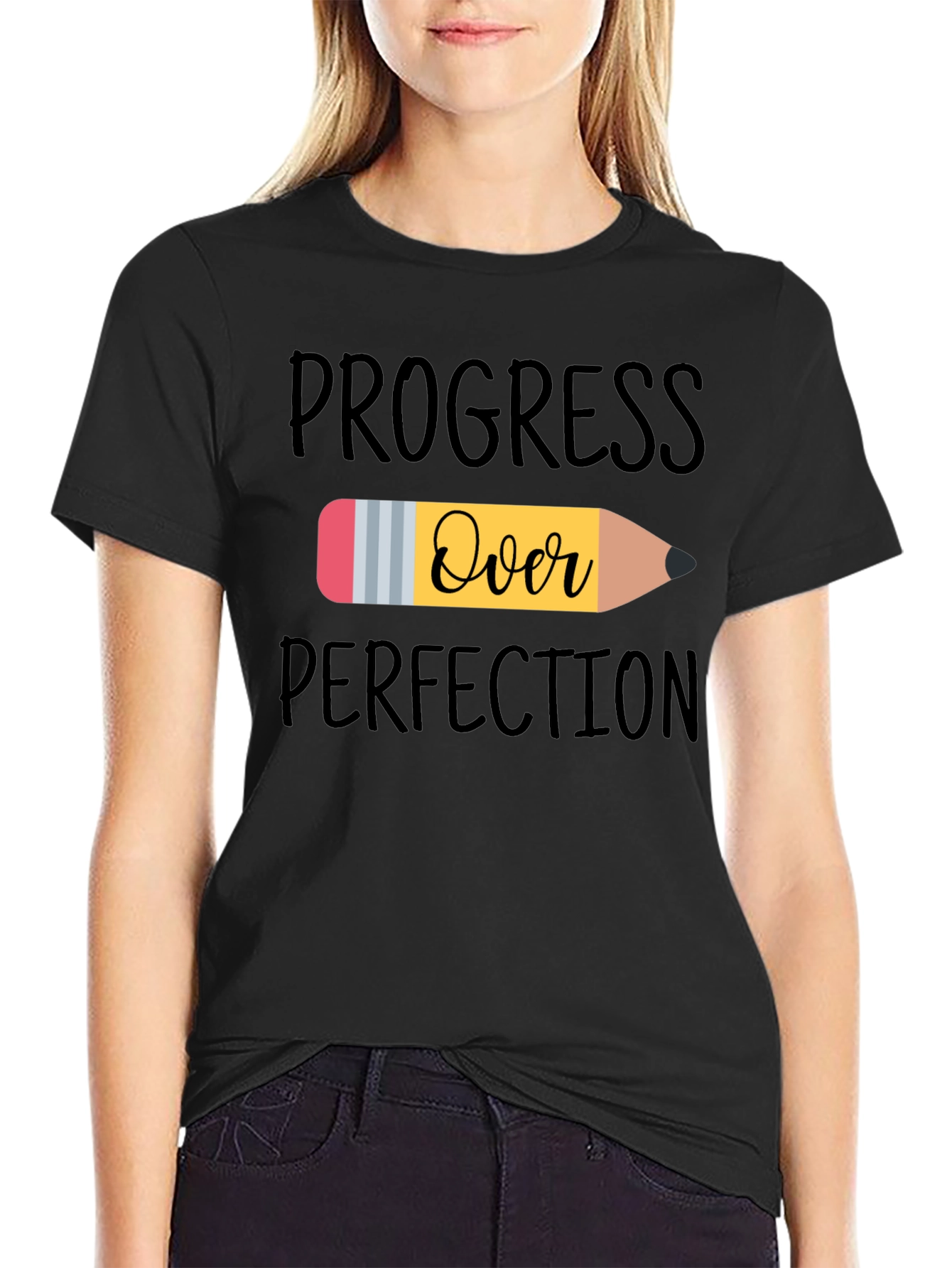 Camiseta Negra Progreso Sobre Perfección