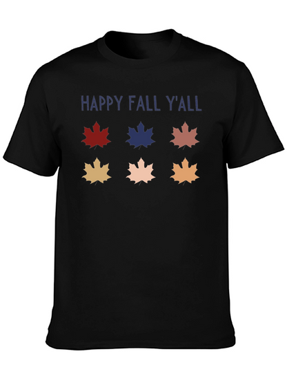 Camiseta Negra Happy Fall Yall con Hojas de Otoño