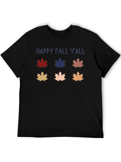 Camiseta Negra Happy Fall Yall con Hojas de Otoño