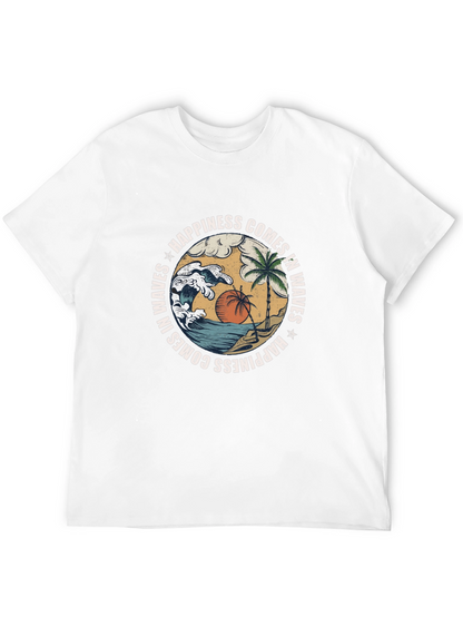 Camiseta Negra con Diseño de Playa y Olas