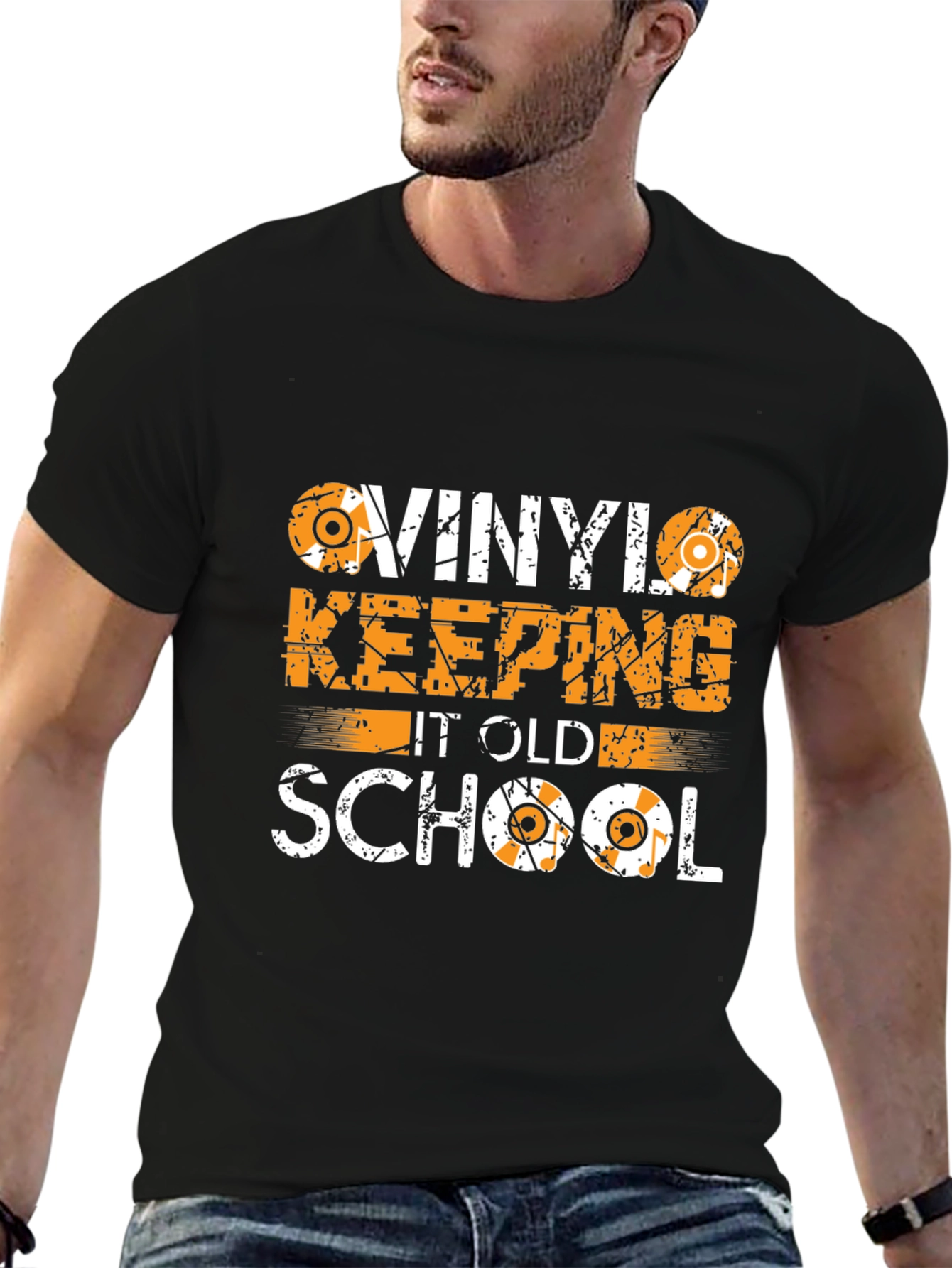 Camiseta Negra Vinilo Old School