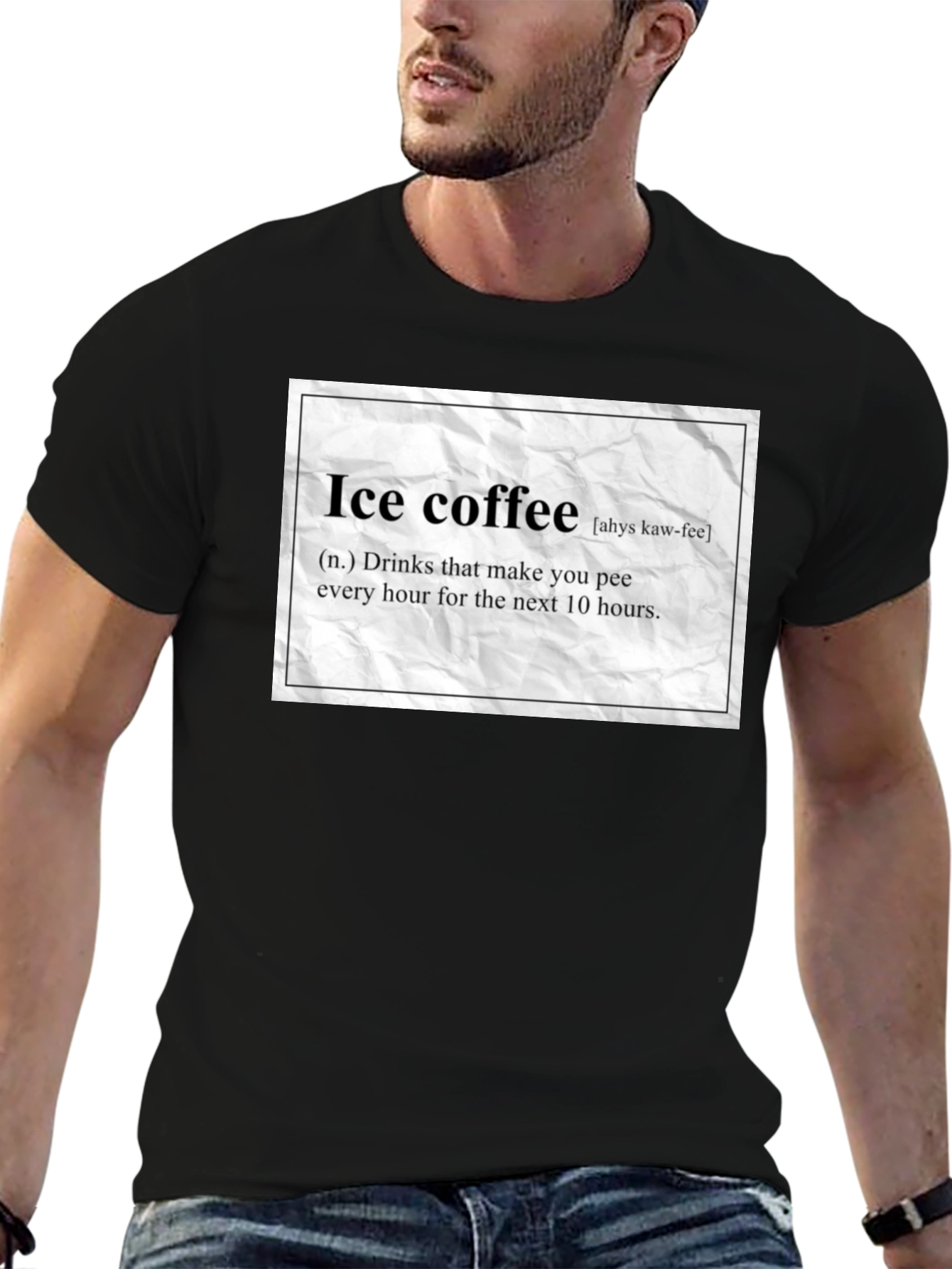 Camiseta Negra Humorística de Café Helado