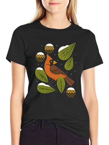 Camiseta Negra con Diseño de Cardenal Invernal