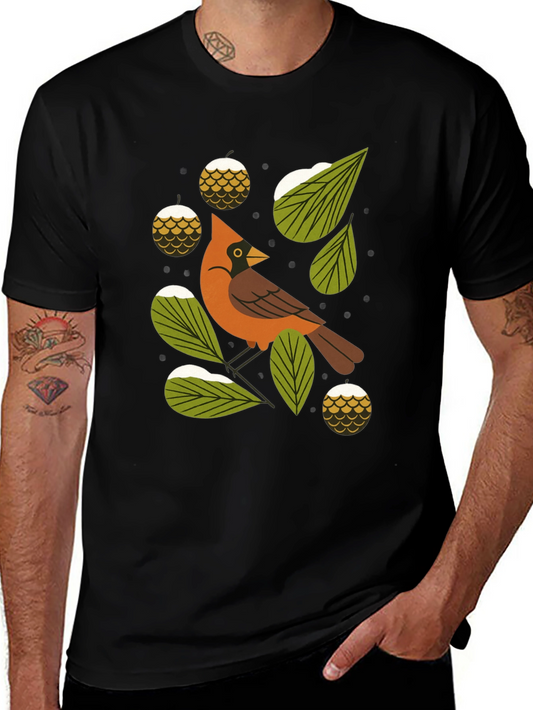 Camiseta Negra con Diseño de Cardenal Invernal