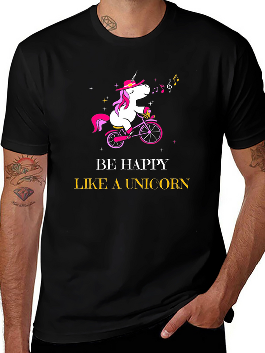 Camiseta Negra Sé Feliz Como un Unicornio
