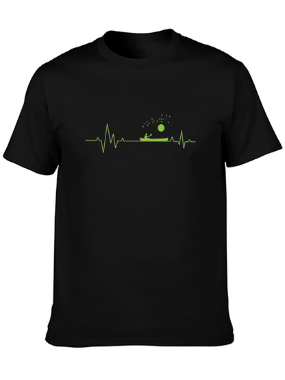 Camiseta Negra con Diseño de Latido de Kayak