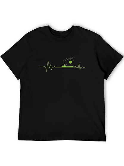 Camiseta Negra con Diseño de Latido de Kayak