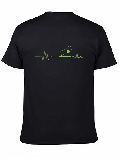 Camiseta Negra con Diseño de Latido de Kayak