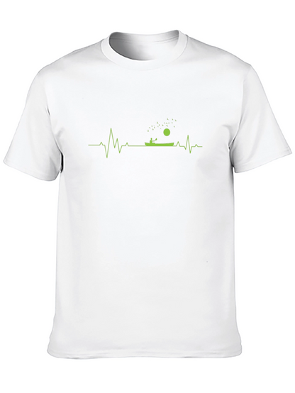 Camiseta Negra con Diseño de Latido de Kayak