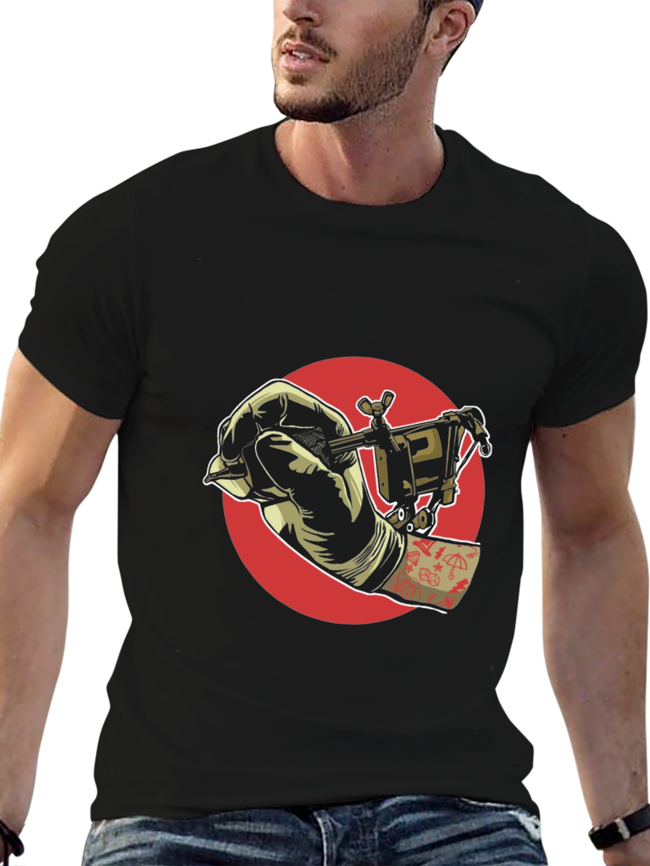 Camiseta Negra con Diseño de Tatuaje