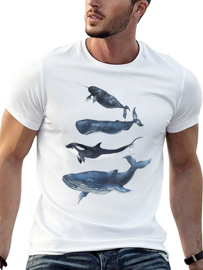 Camiseta Negra con Diseño de Ballenas Acuarela